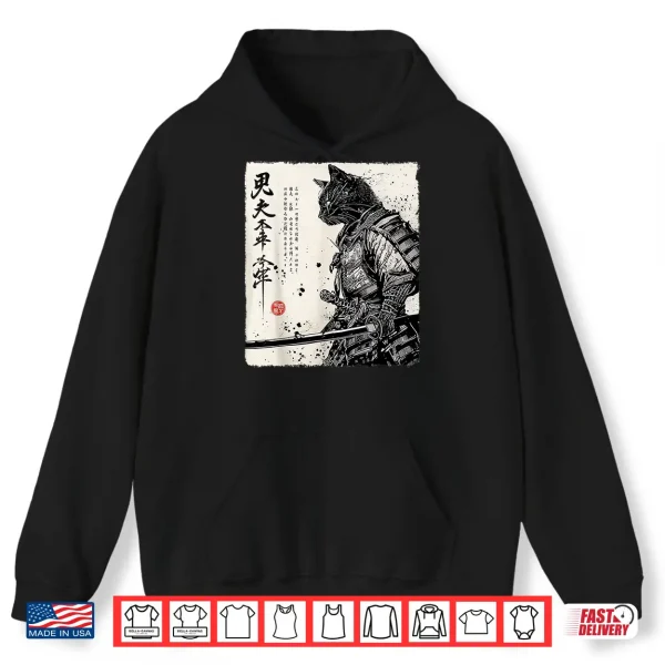 Hoodie Samurai Cat Japanese Art Anime Gifts Men Women Kid Graphic Shirt