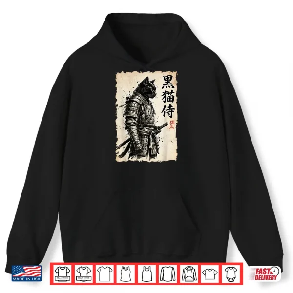 Hoodie Samurai Cat Warrior Anime Japanese Art Kawaii Cat Samurai Shirt