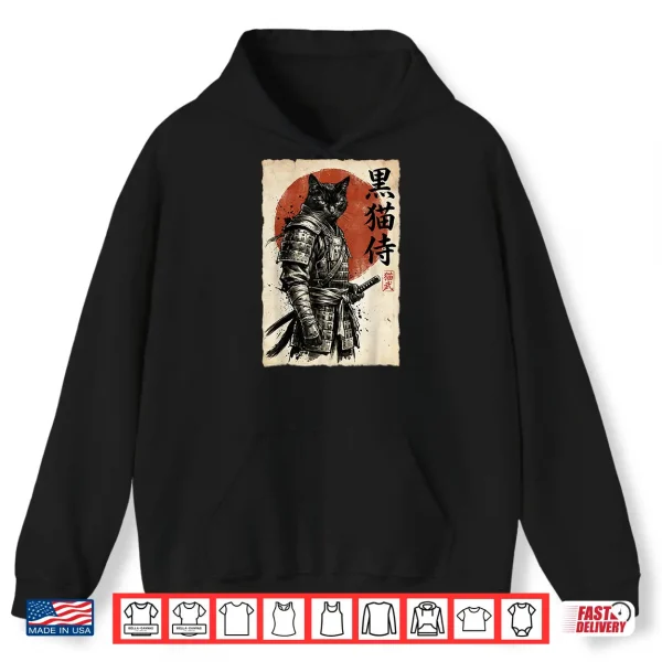 Hoodie Samurai Cat Warrior Japanese Art Kawaii Anime Cat Samurai Shirt