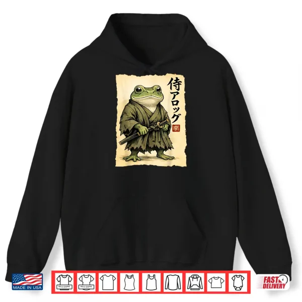 Hoodie Samurai Frog Japanese Warrior Frog Vintage Ukiyo e Anime Art Shirt