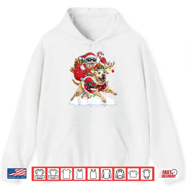 Hoodie Santa Riding Labrador Retriever Christmas Lights Dog Xmas Shirt