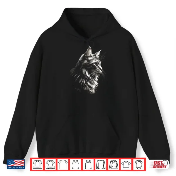 Hoodie Side Profile Maine Coon Cat Professional Minimalist Modern Graphic Shirt