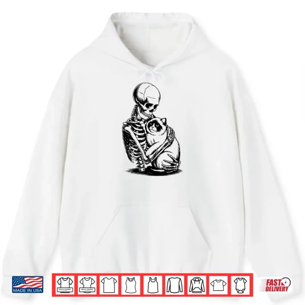 Hoodie Skeleton Hugging Cat Halloween Vintage Funny Ragdoll Cat Dad Shirt
