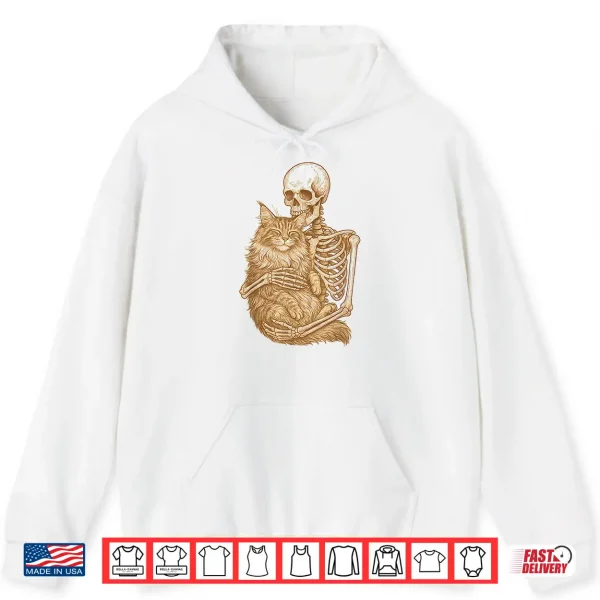 Hoodie Skeleton Hugging Maine Coon Cat Professional Graphic Shirt