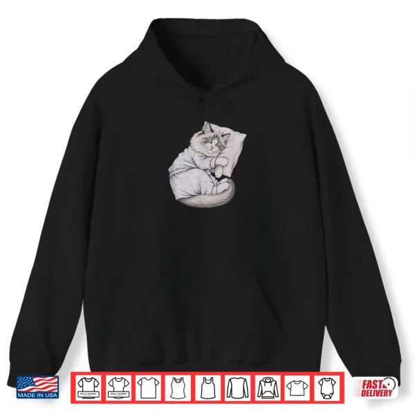 Hoodie Sleeping Pajama Ragdoll Cat Drawing Art Design Shirt