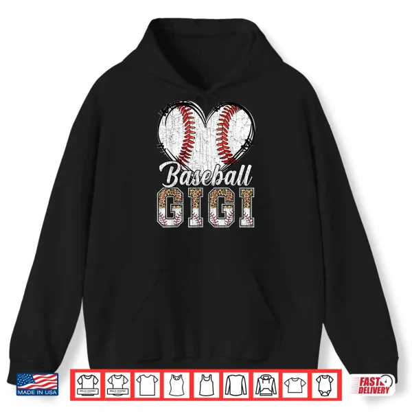 Hoodie Softball Baseball Gigi Heart Leopard Print Mothers Day Shirt