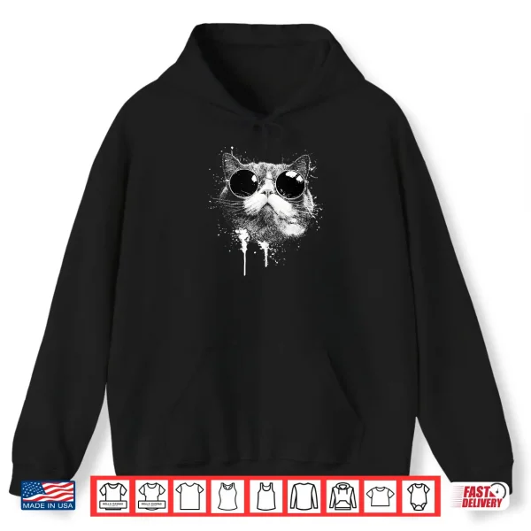 Hoodie Splash Art Grunge Style British Shorthair Cat Wearing Shades Shirt