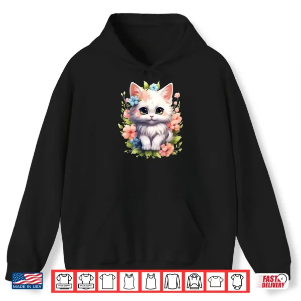 Hoodie Spring Garden Kitten Flower Cat Girl Floral Blossom Blooms Shirt