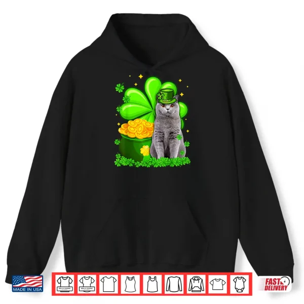 Hoodie St Patricks Day British Shorthair Irish Shamrock Cat Lover Shirt