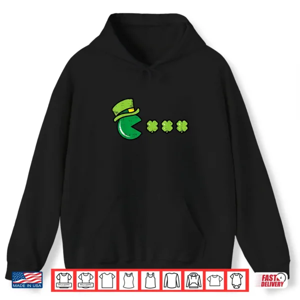Hoodie St Patricks Day Eating Shamrock Retro Gamer Men Boys Kids Shirt