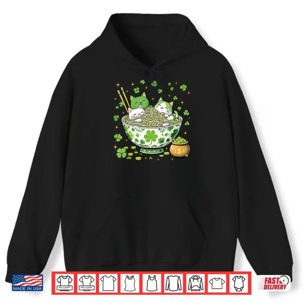 Hoodie St Patricks Day Irish Ramen Cats Cute Anime Women Girls Shirt