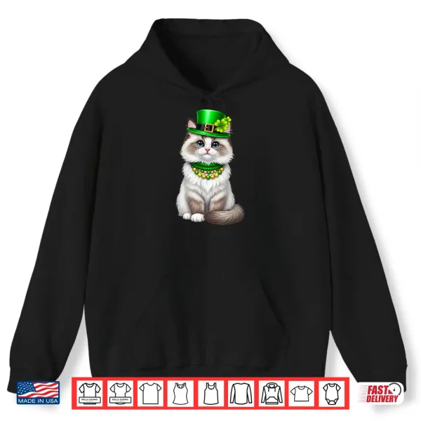 Hoodie St Patricks Day Ragdoll Cat Leprechaun Hat Shamrock Shirt