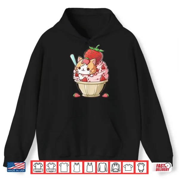 Hoodie Strawberry Ice Cream Sundae Kitten Gelato Berry Cat Sorbet Men Women Kids Shirt