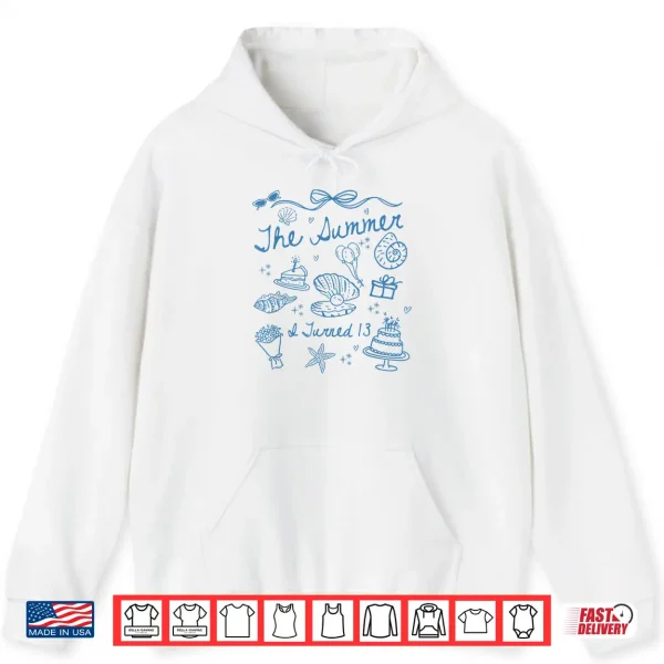 Hoodie Summer I Turned 13 Cute Coastal Bow Seashell 13th Birthday Shirt