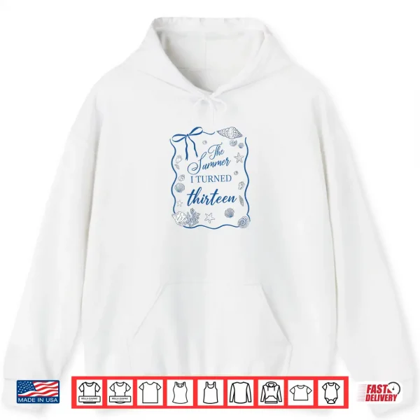 Hoodie Summer I Turned Thirteen 13th Birthday Seashell Coastal Bow Shirt