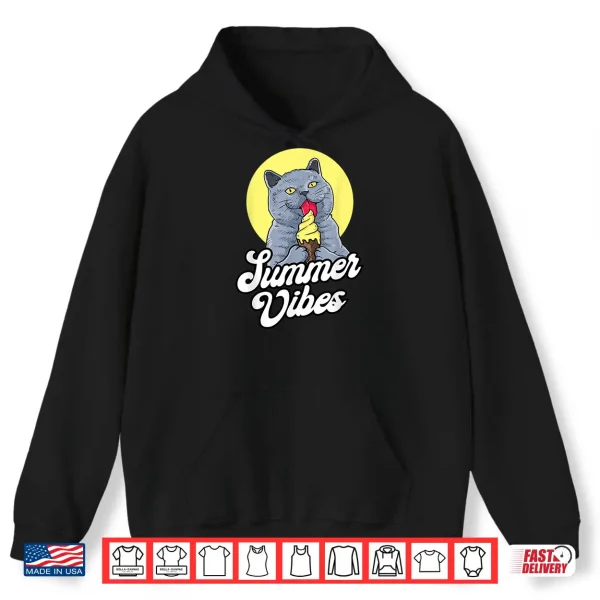Hoodie Summer Vibes Ice Cream Cone British Shorthair Cat Lover Shirt