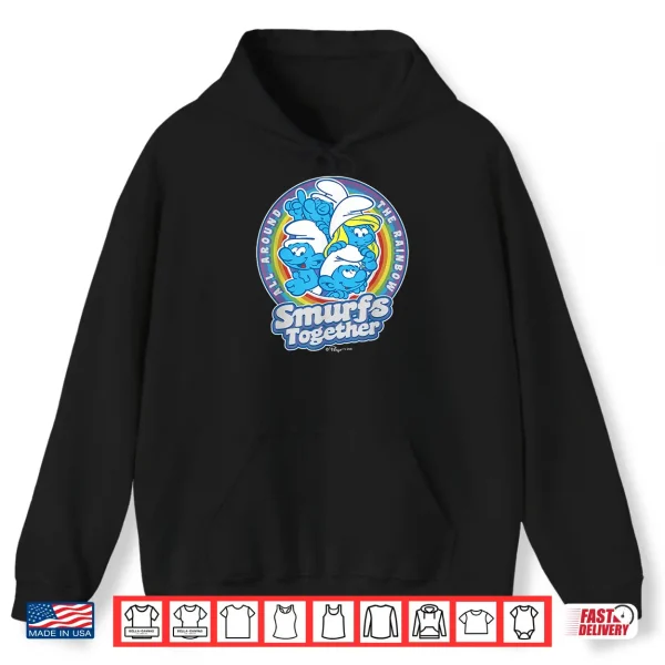 Hoodie The Smurfs All Around The Rainbow Smurfs Together Shirt