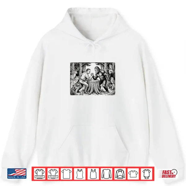 Hoodie Theodore Roosevelt Teddy and Bigfoot Arm Wrestling Funny Shirt