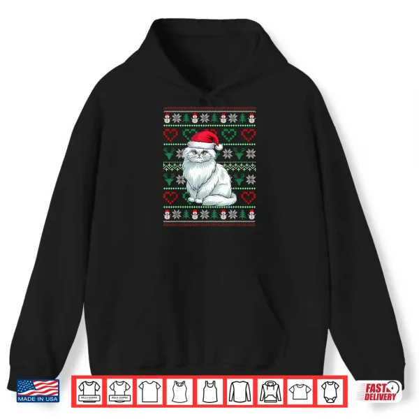 Hoodie Ugly Christmas Persian Cat Wearing Santa Hat Xmas Pajama Shirt