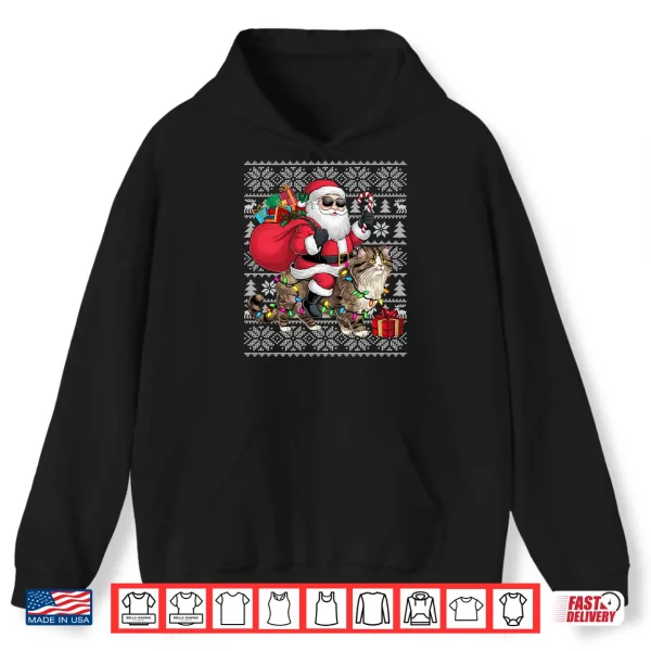 Hoodie Ugly Xmas Sweater Style Santa Riding Persian Cat Christmas Shirt