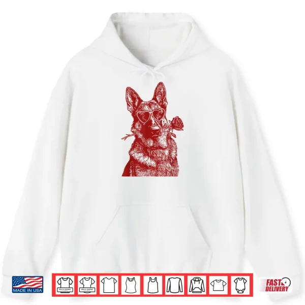Hoodie Valentine German Shepherd with Heart Sunglasses Romantic Dog Shirt