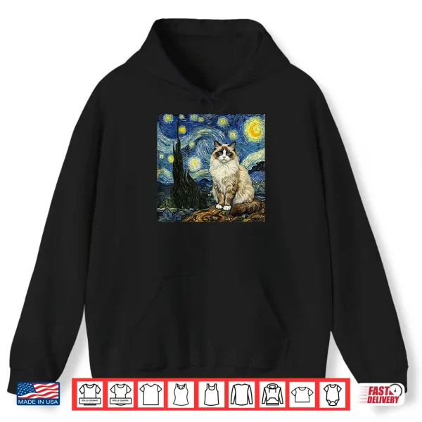 Hoodie Van Gogh Art Starry Night Funny Ragdoll Cat Artistic Shirt