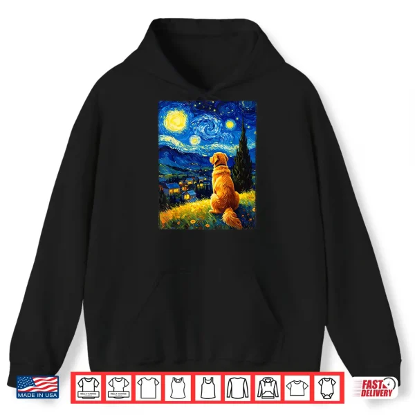 Hoodie Van Gogh Starry Night Painting Golden Retriever Dog Shirt