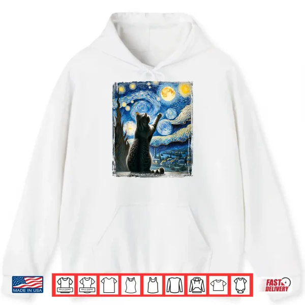 Hoodie Van Gogh Starry Night Style Artistic British Shorthair Cat Shirt