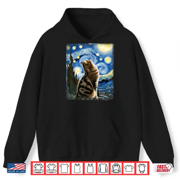 Hoodie Van Gogh Starry Night Style Artistic Exotic Shorthair Cat Shirt