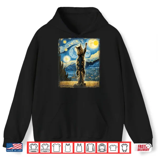 Hoodie Van Gogh Starry Night Style Artistic Maine Coon Cat Shirt