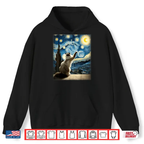 Hoodie Van Gogh Starry Night Style Artistic Ragdoll Cat Shirt