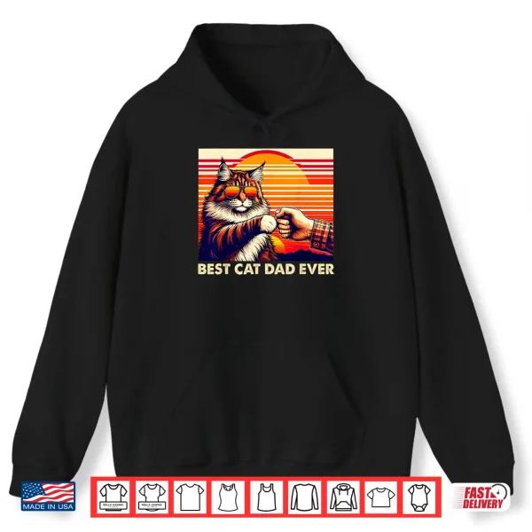 Hoodie Vintage Best Cat Dad Ever Maine Coon Cat Lover Fathers Day Shirt