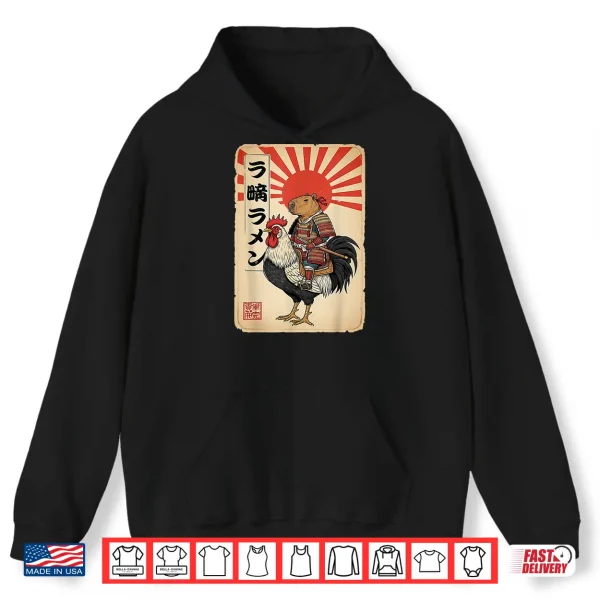 Hoodie Vintage Japanese Samurai Capybara Rooster Chicken Anime Shirt