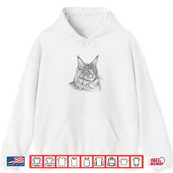 Hoodie Vintage Maine Coon Cat Drawing Art Design Shirt