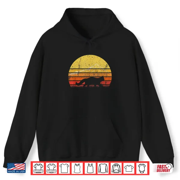 Hoodie Vintage Retro Maine Coon Cat Silhouette Sunset Distressed Shirt