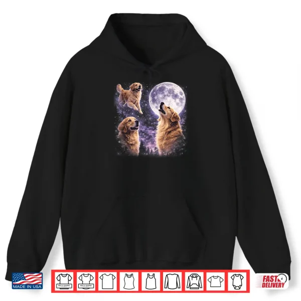 Hoodie Vintage Three Golden Retriever Howling to The Moon Dog Art Shirt