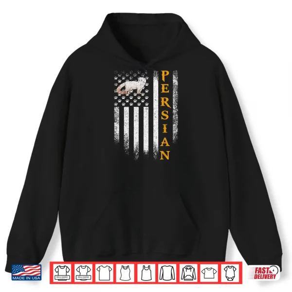 Hoodie Vintage USA American Flag Persian Cat Funny Kitties Lover Shirt