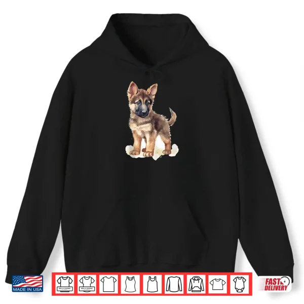 Hoodie Watercolor German Shepherd Puppy Professional Minimalist Modern Graphic Shirt