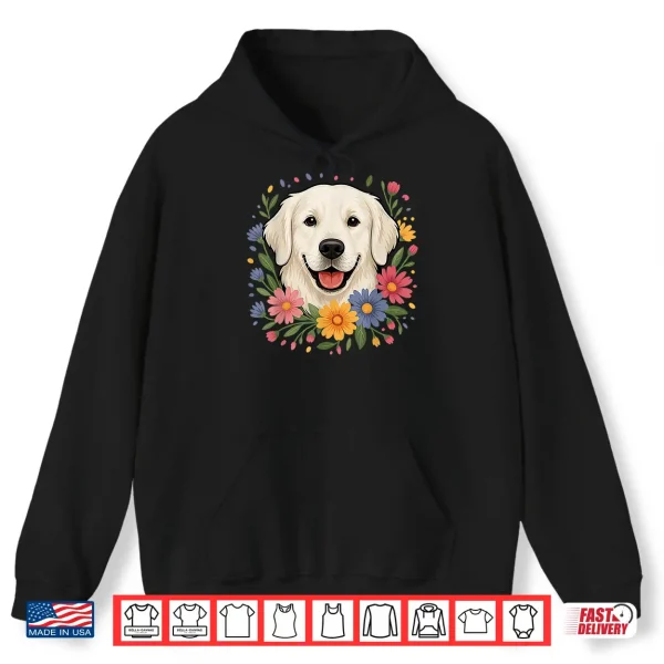 Hoodie White English Cream Golden Retriever Colorful Spring Flowers Shirt