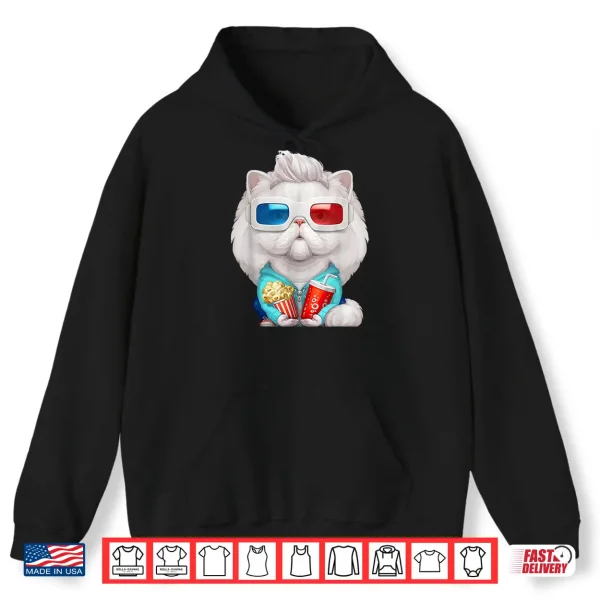 Hoodie White Persian Cat Wearing 3D Glasses Shirt