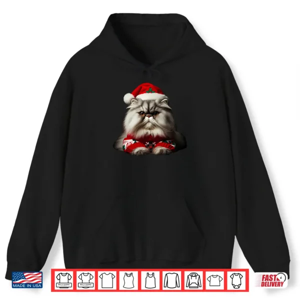 Hoodie White Persian Cat With Santa Hat Christmas Xmas Owner Lover Shirt