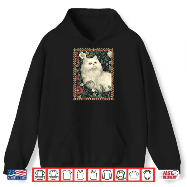 Hoodie White Persian Cat in a Garden Elegant Vintage Shirt