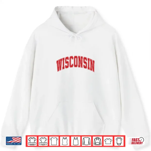 Hoodie Wisconsin WI Vintage Athletic Sports Red White Shirt