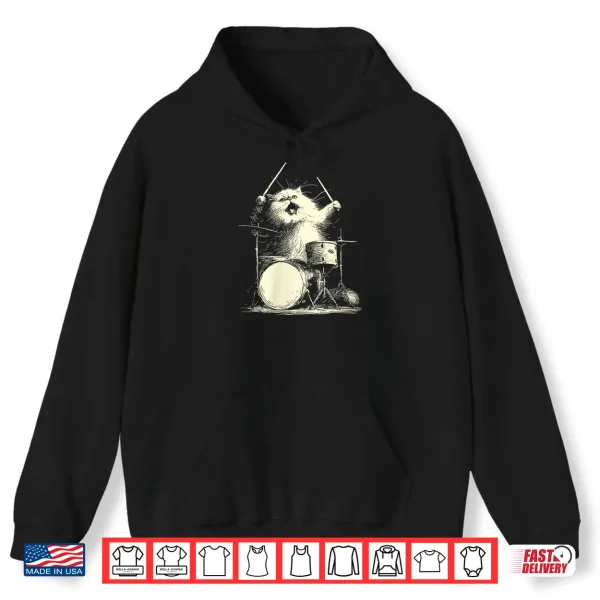 Hoodie Womens Cute Persian Cat Playing Drums Funny Music Animal Drummer Shirt