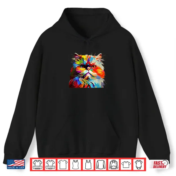 Hoodie Womens Persian Cat Lovers Colorful Pop Art Persian Cat Shirt