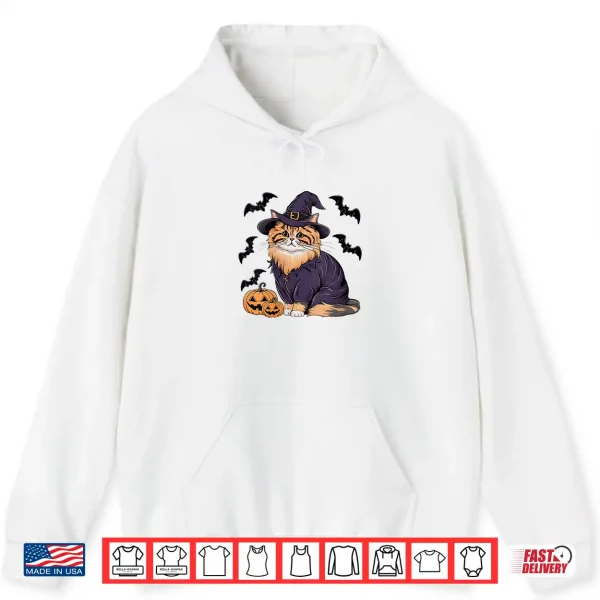 Hoodie Womens Pumpkin Bat Witch Costume Persian Cat Halloween Shirt