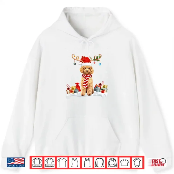 Hoodie Xmas Lights Reindeer Santa Hat Toy Poodle Dog Christmas Shirt