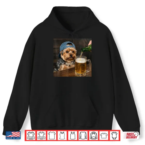 Hoodie Yorkie Drinking Beer Funny Dog Meme Shirt