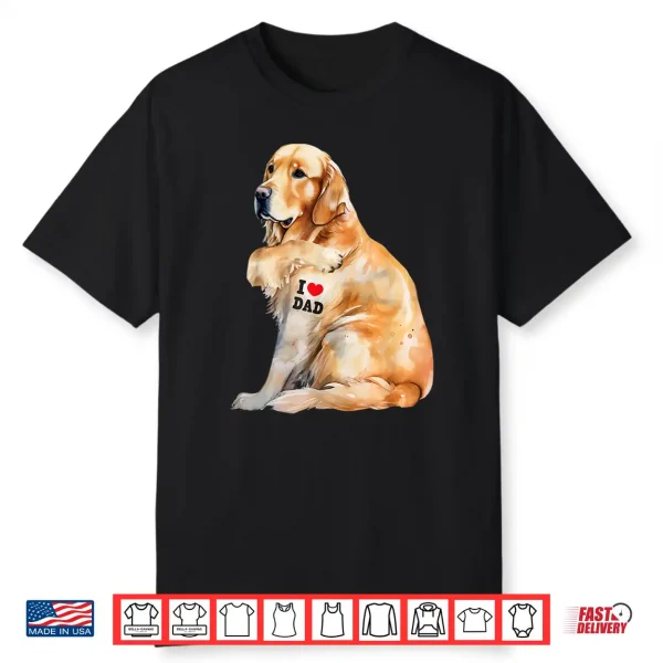 I Love Dad Patriotic Golden Retriever Canine Dog Lover Shirt