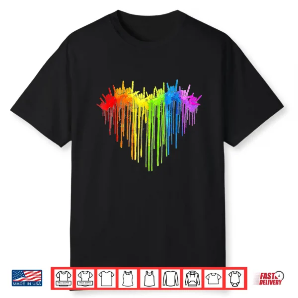 I Love You Hand Sign Rainbow Heart Asl Gay Pride Lgbt Shirt